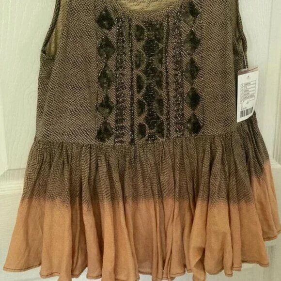 Akemi Kin Anthropologie Suva Swing Brown Orange Ombré Ruffles Cotton Tank Top M - Picture 3 of 11